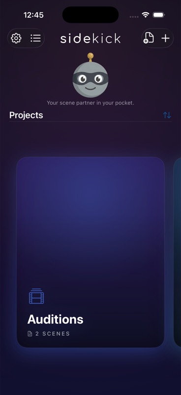 SideKick projects view showing organized scene folders